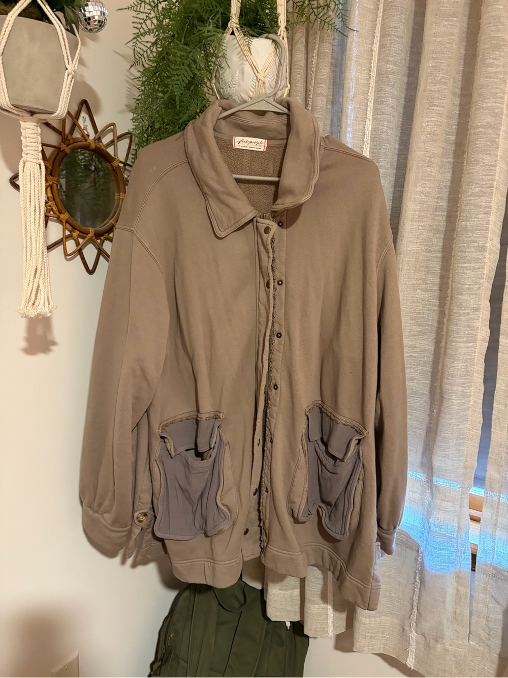 Free People Taupe Utility Jacket with Contrasting Pocket Panels